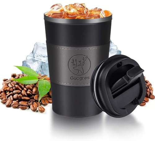 ROELLY Mug Isotherme, Thermos Café 13 Oz/380 Ml, Mug Isotherme Cafe en Acier Inoxydable, Tasse de Voiture Isolée à Double Paroi, Travel Mug,Adaptée Au Travail et Aux Voyages, Noir