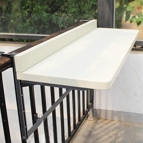 NEONMAN Balcony Railing Hanging Table Railing Table Balcony Table Balcony Bar Balcony Hanging Table Folding Balcony Table Balcony Railing Hanging Half Table Hanging Deck Table Adjustable Heights(White