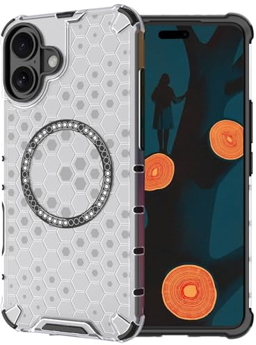 Ysnzaq Wabe Hülle für iPhone 16 6.1, Militär Stoßfeste Protection Dünne Transparente Magnetisch Harter PC+Soft TPU Bumper Handyhülle für iPhone 16 / Apple 16. Honeycomb White