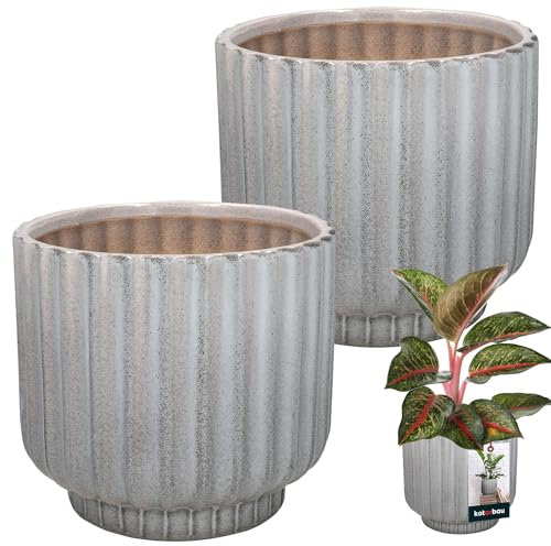 KOTARBAU® Blumentopf Grau Keramik rund ⌀ 13 cm Höhe 14 cm Glasierte Keramik 2 St. Blumenübertopf groß Übertopf Keramik Pflanztopf Keramik Blumentopf Keramik Pflanzkübel Keramik