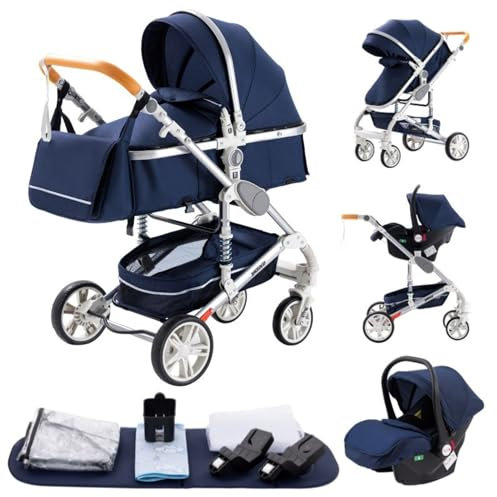 GLOKID Kinderwagen 3 in 1,Reisesysteme, Buggy mit Umkehrbarem Zwei-Wege-Schub,Babywanne Buggy&Sportsitz,Voll-Gummireifen,Mit Einem Klick Zusammenklappbarer,Zubehör,Tragbarer (LQL H739 Blau)