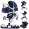 GLOKID Kinderwagen 3 in 1,Reisesysteme, Buggy mit Umkehrbarem Zwei-Wege-Schub,Babywanne Buggy&Sportsitz,Voll-Gummireifen,Mit Einem Klick Zusammenklappbarer,Zubehör,Tragbarer (LQL H739 Blau)