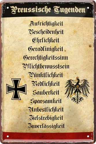 schilderkreis24 Blechschild 20x30cm „Preußische Tugenden“ – Vintage Metallschild in Altdeutsch, Wanddeko
