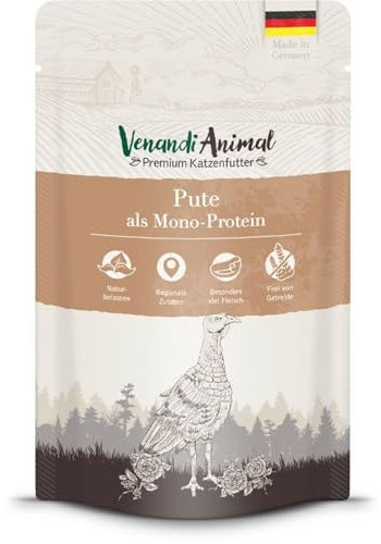 Venandi Animal – Premium Katzenfutter – Pute als Monoprotein Nassfutter, getreidefrei und naturbelassen, 1er Pack (1 x 125g)