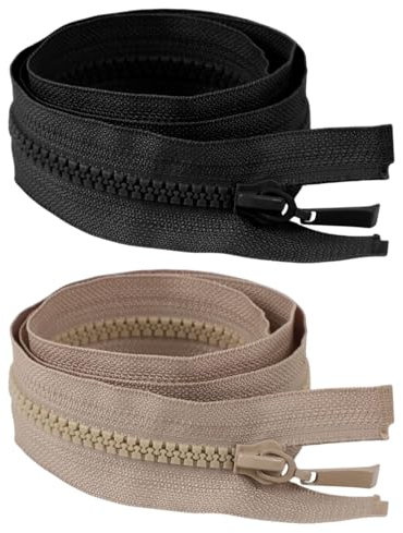 LOZTBUE 2 pz. Chiusura lampo nera 60 cm, zip lunga a spirale, chiusura lampo n. 8, per giacche, borse, biancheria da letto (nero)