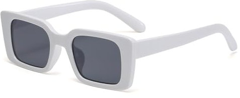 Long Keeper Retro Rechteck Sonnenbrille Damen Herren Vintage Eckig Sonnenbrille Trendige Quadratischem Brille UV400 (Weiß Grau)