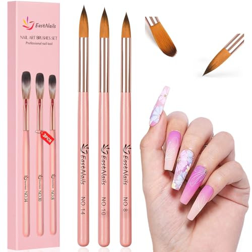 URAQT 3PCS Acrylic Nail Brush, Nail Art Brushes Set, Nail Art Pens Nail Art Tips Builder Brush, Professional Manicure Drill Drawing Brush Nail Art Tools for DIY Nail Art Designs, Rose Gold