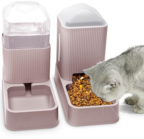 Automatischer Katzenfutterspender mit Wasserspender für Katzen 2er Pack Hundefutter und Wasserspender im Set 1 Gallone x 2 für kleine, mittelgroße Hunde, Welpen und Kätzchen (Pink)