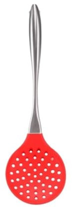 HDICUHNANU Espumadera, Sartén De Silicona, Colador, Mango De Acero Inoxidable For Sartenes Antiadherentes Cuchara Coladora(Rot)