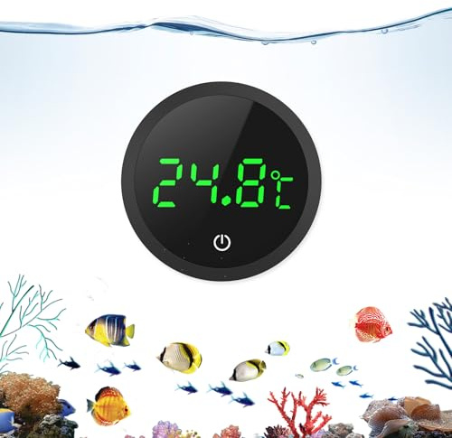 Aquarium Thermometer Digital, Kleben-On Mini Aquarium Thermometer mit LED-Anzeige, Touch Screen, 0-60°C Hochpräzisions-Temperatursensor, Aquarium Wasserthermometer für Süßwasser-Meeresaquarien