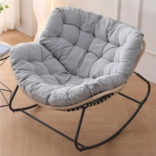 Agteruo Schaukelstuhl für die Terrasse im Freien, Gartenmöbel, Papasan-Sessel mit Kissen und Gestell, Schaukelsofa für den Innenbereich, Liegestühle für Schlafzimmer/Wohnzimmer/Veranda/Garten/Balkon