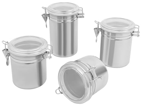 CHFUNE 4 Vorratsdosen Edelstahl mit Deckel, Rund Luftdichte Vorratsdose, 575ml/820ml/950ml/1300ml Vorratsdosen- Set Metalldosen, Kaffee Dose, für Tee, Kaffee, Zucke