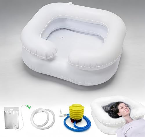 Lavandino per capelli per appendiabiti, lavabo gonfiabile, lavabo per capelli mobile, lavabo per shampoo gonfiabile, shampoo portatile, lavabo, con tubo di scarico, pompa ad aria, soffione doccia e