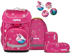 ergobag Schulranzen-Set cubo Set SternzauBär - Pink | Ergonomischer Schulranzen klassisch 5-teilig für die 1. Klasse der Grundschule
