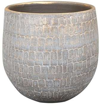Blumixx Blumentopf Renzo 15 cm Durchmesser in Shiny Grey - Handgefertigter Übertopf aus Keramik, Pflanzengefäß mit stilvoller Goldener Oberfläche – Pflanzentopf Klassisch & Modern