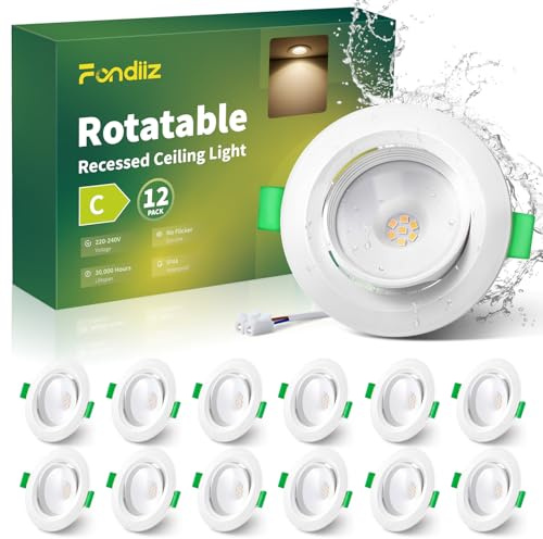 Fondiiz Foco LED Interior Techo Empotrable 220V 4000K Luz Neutro Pack de 12 | Downlight Extraplano 3W 430LM, IP44 Ojos de Buey Ultra Slim Blanco Corte 70mm - 80mm, Ajustable Spot para Salon, Baño, Cocina