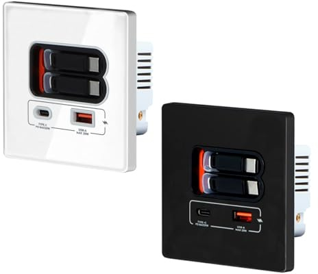 Schnelllade USB Ladedose 20W | 2X Ausziehbares Teleskop-Ladekabel für USB-C | USB-A & USB-C Anschluss | Einbauladegerät Einbaubuchse | Mehrfach Schnellladegerät Ladestation (Kunststoff Weiß)