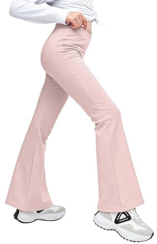 Mayoii Girls Flared Leggings, High Waisted Tummy Control Yoga Pants with Breathable Stretch for School or Dance (UK, Age, 14 Years, 16 Years, Regular, Pink)