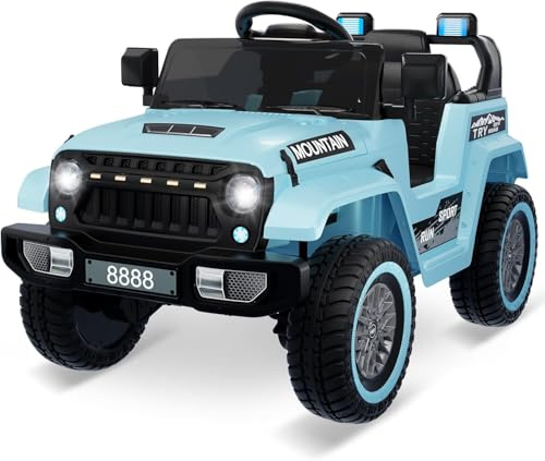 HAUSPROFI 12-V-Elektro-Aufsitz-LKW für Kinder mit Fernbedienung für Eltern | Federung und Bluetooth | Offroad-Spielzeugauto, Gebur - Blau