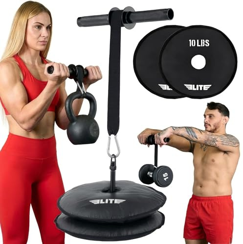 Elite Sports Forearm Trainer, Forearm Exerciser, Forearm Strengthener with 2x10lbs Sand Plates, Wrist Roller, Arm Muscle Builder, Ideal for Grip Strength (Black)