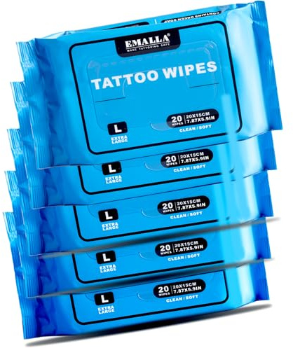 5 Packs Tattoo Wipes 100 Count Tattoo Cleanse Wipes Aftercare | 20Pcs Each Pack Tattoo Care Wipes Clean Skin and Tattoos Aftercare Tattoos Studio Supplies