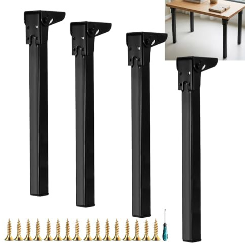LUPATDY 4PCS Pieds De Bureau en Métal, 60cm Pied de Table Pliable, Pied Table Rabattable équipés de Patins Antidérapants, Pieds de Table Pliables pour Lit Pieds De Table Meubles Canapés DIY