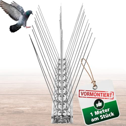 PRIOstahl Taubenabwehr Vogelabwehr 3-reihig 1 Meter (1 x 100cm) vormontierte & einsatzbereite Spikes - Profi Vogelschreck für Tauben & kleine Vögel an Balkon Dach wetterbeständig aus Edelstahl V2A
