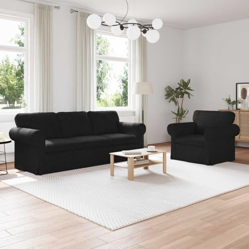 mzdioop Modulares Ecksofa 2-teilig Schwarz, Samt Wohnzimmer Couch Set mit Holzarmlehnen, Ergonomisches Design für Wohn- & Schlafzimmer