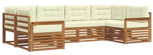 vidaXL Sofagarnituren 6 pcs Natur und Creme Massivholz Akazie, Moderner Garten-Sofa, strapazierfähiges Terrassen-Set, Bequeme Sitzmöbel für Deine Lounge-Atmosphäre