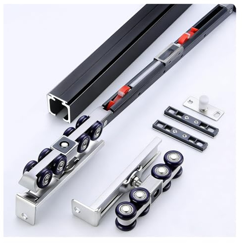 rail porte coulissante Kit de quincaillerie porte coulissante chambre cuisine séparateur de pièce, jeu de rail avec fermeture amortie, porte escamotable guides(C,10ft/120in/3m)