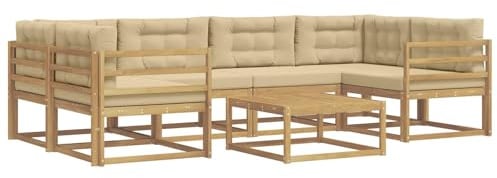 vidaXL Outdoor-Sofagarnitur mit Kissen 5 pcs Weiß und Beige, Moderner Gartensofa, Outdoor-Sitzgruppe für Patio-Relax, Lounge-Set aus Akazie, ideal für Pool und Garten
