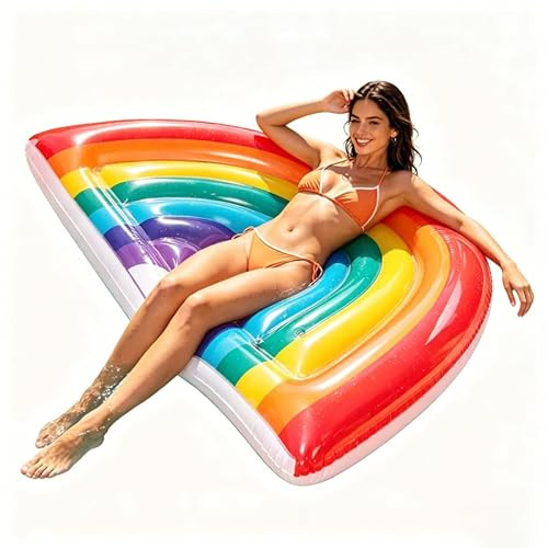 Vintix Riesiges Aufblasbares Regenbogen Glitzer Pailletten Schwimmendes Schwimmbecken Wassersport-Stuhl Wasser Pool Luftmatratze Schwimmsitze Party Floß für Erwachsene Kinder 190 * 100cm