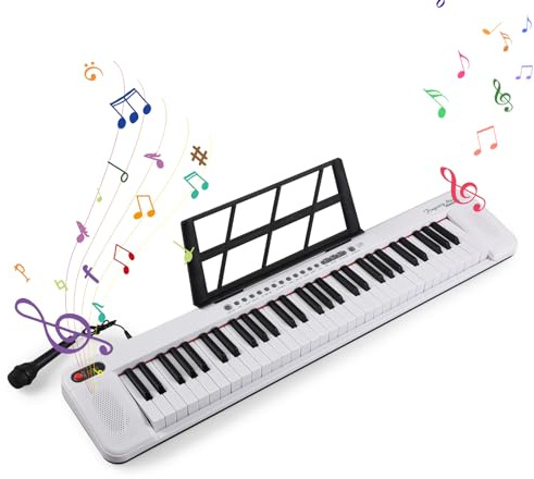 OPPWONG 61 Key Electronic Keyboard Piano with Illuminated Keys Dual Speakers 200 Tones Rhythms Portable Lightweight for Beginners Adults (White)