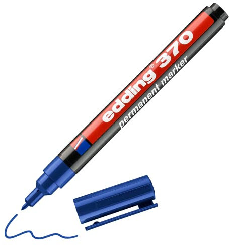 edding 370 Permanentmarker - blau - 1 Stift - feine Rundspitze 1 mm - wasserfest, schnell-trocknend - Multimarker, Universalstift - für Karton, Kunststoff, Holz, Metall, Glas, Stein, Leinwand