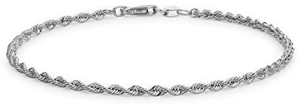 Carissima Gold Women's 9 ct White Gold Semi Hollow Diamond Cut Rope Bracelet, Size 18 cm