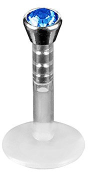 Taffstyle® Piercings - Lippenpiercing Lippe Schmuck Piercing Labret Stecker Lippenstecker Bioflex mit Kristall - 6mm / Blau