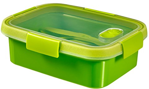 CURVER | Smart To Go nomade rectangulaire 1L avec couverts, Vert, 20,3 x 15,4 x 7 cm, Plastique