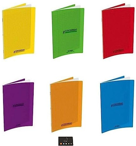 Lot de 6 Cahiers 17 x 22-96 pages - couverture Polypro -Grands Carreaux Seyès- Couleurs Assorties + Index Adhésif Blumie