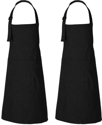 RAJRANG Schwarz Schürze Baumwolle 2er Set Männer und Frauen mit 3 Taschen Kochschürzen für Café Hotel Restaurant 69 x 89 cm