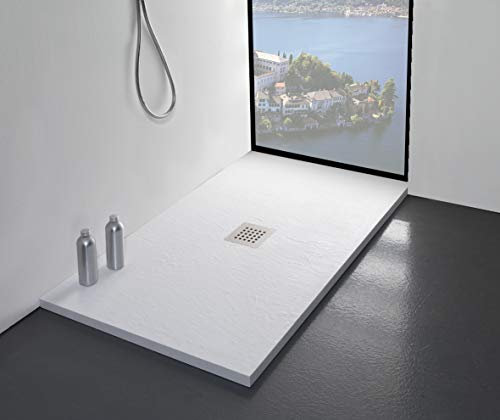 Piatto Doccia Made in Italy, Bianco, Luxury, in Mineral-marmo, rivestimento in Gelcoat, slim 2,8/3,2 cm, massa piena e tagliabile, anti scivolo, anti graffio, anti batterico, diverse misure, (90x90)