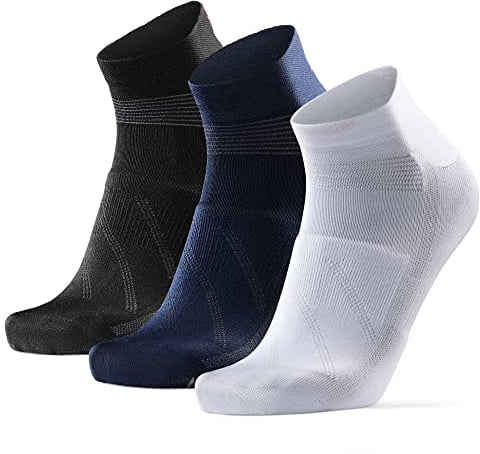 DANISH ENDURANCE Cycling Socks, Quick Dry Ankle Length Road Cycling Socks for Summer, for Men & Women, Unisex 3 Pack, Multicolour: 1 x White, 1 x Black, 1 x Blue, 9-12