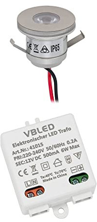VBLED® Mini spot encastrable 1 W IP65 Blanc chaud avec transformateur LED 12 V DC (extensible jusqu'à 5 LED)