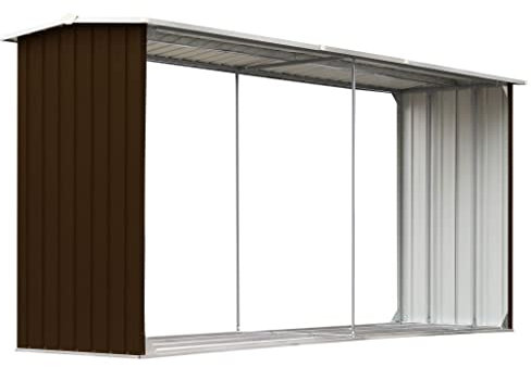 vidaXL Brennholzlager Kaminholzunterstand Brennholzregal Brennholzunterstand Kaminholzständer Holzlager Verzinkter Stahl 330x92x153cm Braun