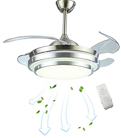 OUKANING Ventilador de Techo con Luz LED Aspas Retráctiles, 96cm Lámpara Ventilador Moderna, Invisibles 36W mando a distancia y Temporizador para Salón y Dormitorio