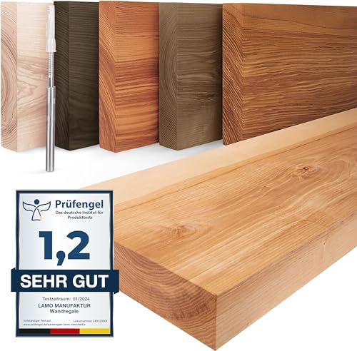 LAMO Manufaktur Wandregal Holz Gerade | Regal Farbe: Natur | Invisible: Schweberegal | 160 cm