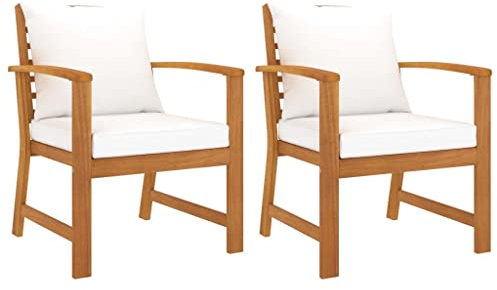 vidaXL 2X Akazienholz Massiv Gartenstuhl mit Creme-Kissen Gartensessel Stuhl Stühle Sessel Gartenmöbel Holzstuhl Essstuhl Balkon Terrasse