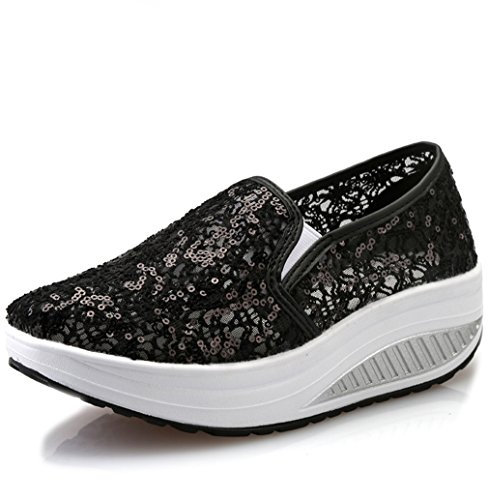 Solshine Damen Plateau Freizeitschuhe Pailletten Sportliche Sommerschuhe M230 Schwarz2, 39.5EU