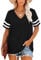 MOLERANI T Shirts for Women Short Sleeve V Neck Oversize Summer Tops Casual Loose Tee Black Size 22-24