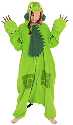 SAZAC Grüner Iguana Onesie Kigurumi Einteiler Onesie Kostüm Jumpsuit Kigurumi | für Kinder und Erwachsene | One Size Fits All (155 – 180+ cm)