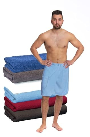 Interkontakt Saunakilt Herren 50x140cm - passend von Konfektionsgröße 44 - Sauna Kilt Männer aus 100% Baumwolle OEKO-TEX® Zertifiziert - Saunahandtuch Herren Hellblau